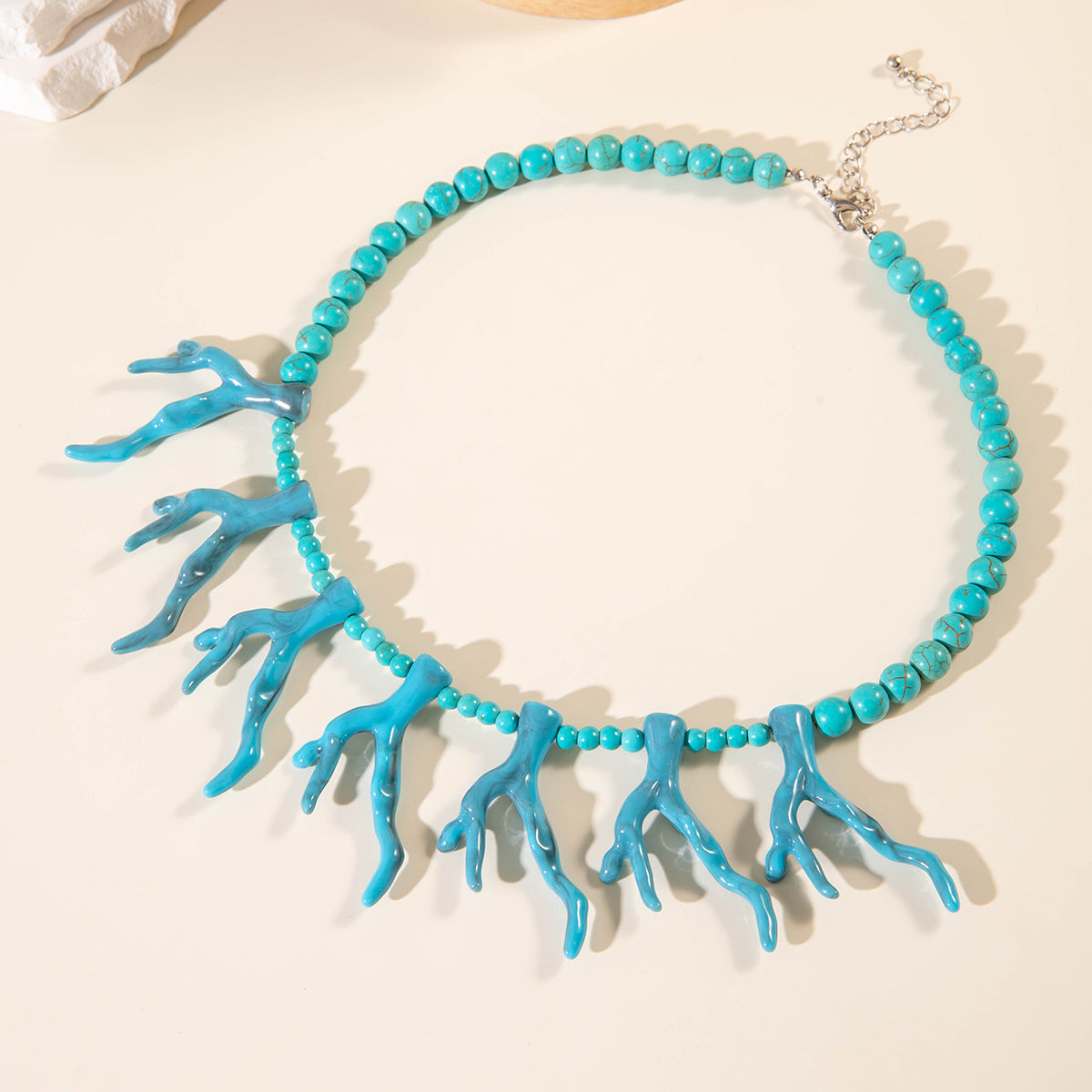 Wholesale Holiday Style Acrylic Coral Shape Bohemian Turquoise Beaded Necklace